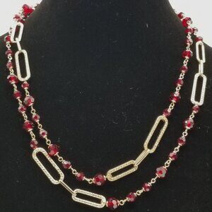 Ralph Lauren Czech Ruby Tone Beaded Gold Tone Accented Opera Length Necklace